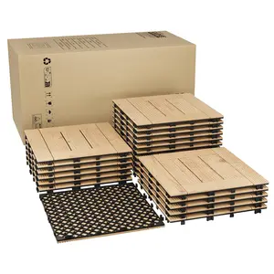 22 PCS Solid Acacia Wood Interlocking Patio Deck Tiles - 12" x 12" Indoor Outdoor Waterproof Flooring Tiles for Balcony, Backyard, Garden & Poolside, All Weather Use, Natural Wood