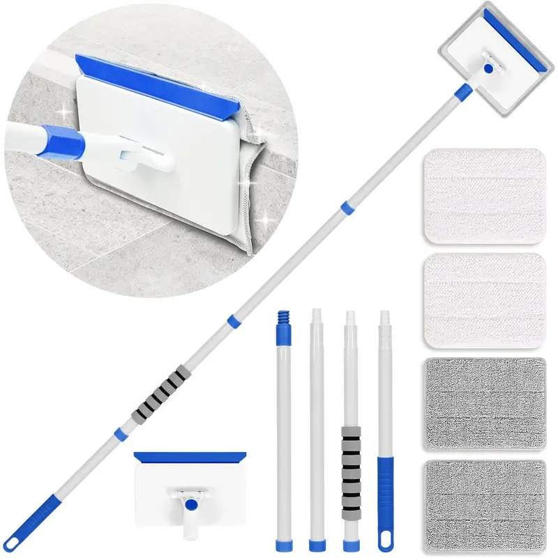 Baseboard Cleaner Tool with Handle, Wall Cleaner with Extendable Long Handle ,Door Frame Cleaning Tool Including 4  Cleaning Pads. Quick Clean Baseboard Cleaning, Ceiling and Wall.