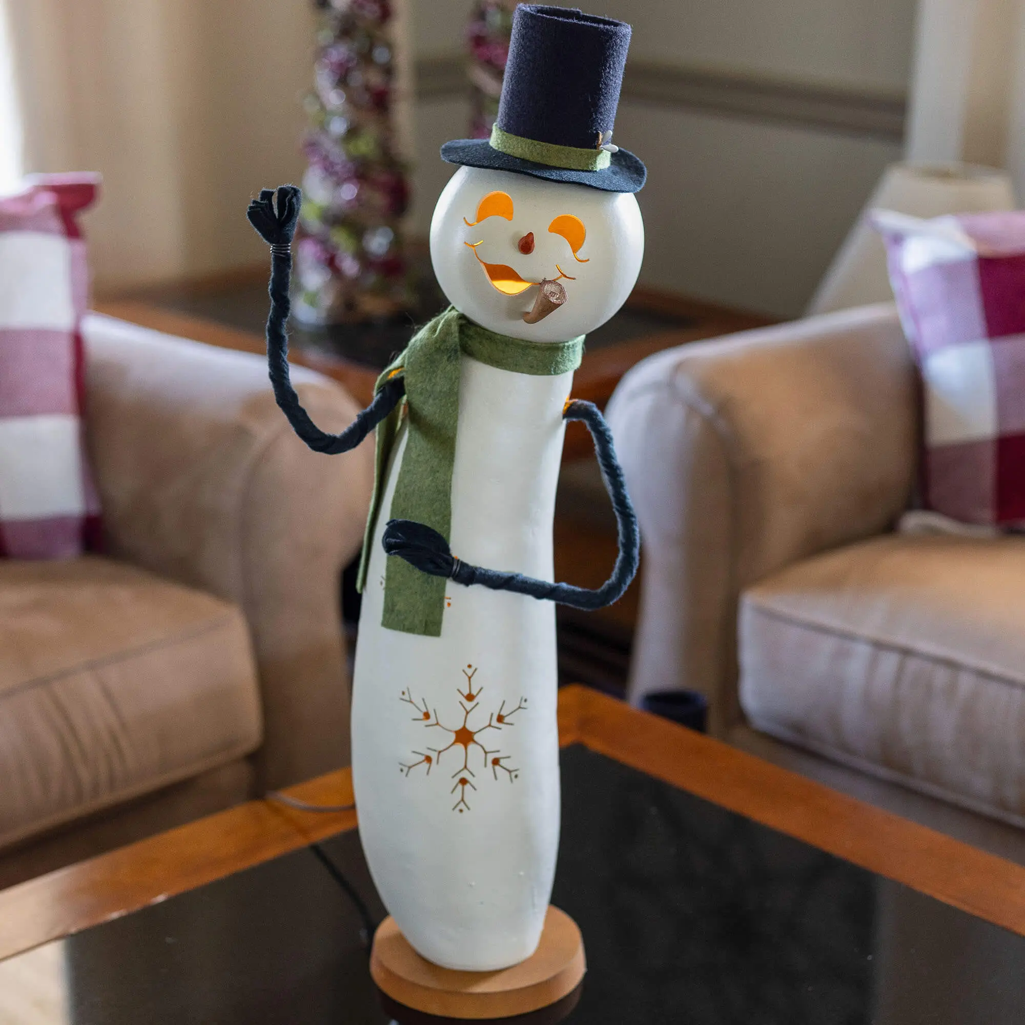 Hand-Crafted Snowman Gourd - Meadowbrooke Large Tall Lit