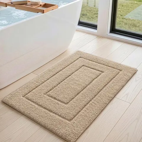 DEXI Traditional Shaggy Bath Mat (24x16in) - Machine Washable Rug, Non-Slip Rubber Backing, Absorbent Microfiber, Wrinkle Resistant, Dry Floor Protection, Shedding-Resistant Fibers, Soft Fluffy, Fade-Resist Clean, Bathroom Decor, Shaggy Bath Mats