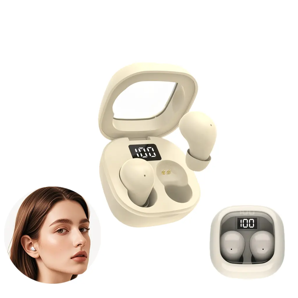 Ultra Compact Hidden Wireless Earphones, ANC Noise Cancelling Sleep Earbuds, All Night Comfortable TWS Headphones with Digital Power Display, Immersive Bass Earphones for Napping, Relaxation, Christmas Gifts