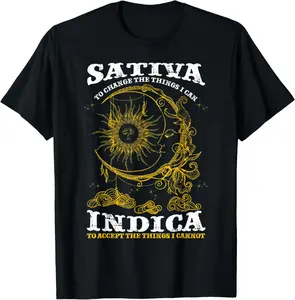 100% Cotton Unisex Sativa To Change The Things I Can Indica Cannabis Weed Smoke T-Shirt