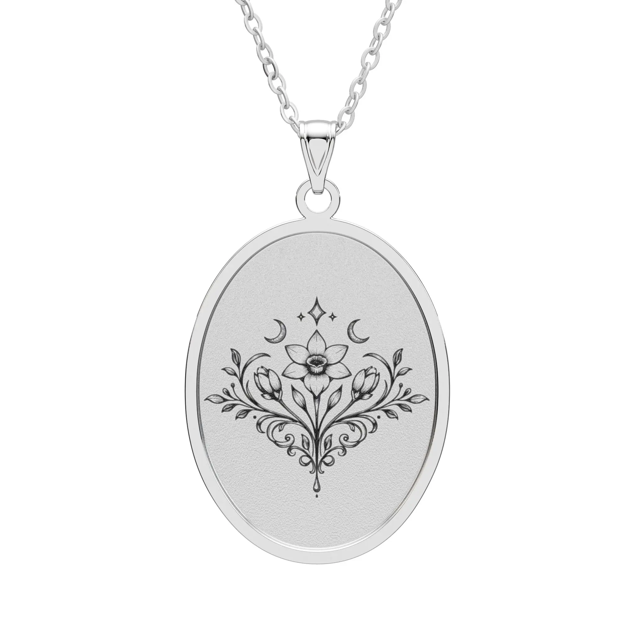 December Birth Flower Oval Pendant silver Whimsical Gothic Mystic and Mind Co Necklace