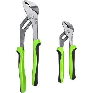 2- Adjustable Water Pump Pliers Set, Green & Black Handle, 10-Inch and 6-Inch  Joint Pliers, Multi-Purpose Grip for Square Round Hex Nuts
