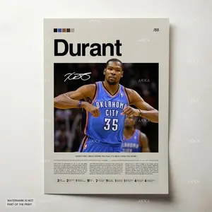 Kevin Durant Poster, Oklahoma City Thunder Wall Art, NBA Print Decor, NBA Poster, Basketball Poster, NBA Basketball