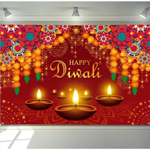 Extra Large Diwali Banner 72" X 48" Festival Of Lights Happy Decorations Party Supplies Deepavali Photography Background For Indoor Outdoor Garden Yard Home Decor