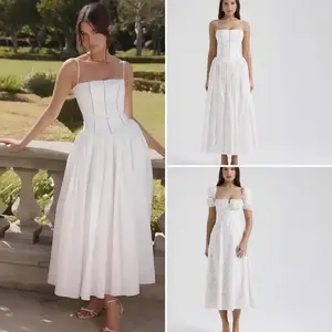 Gentle-Style Slim Floral Casual Skirt (Polyester), Sleeveless, Elegant Women’s Wear, White, Summer