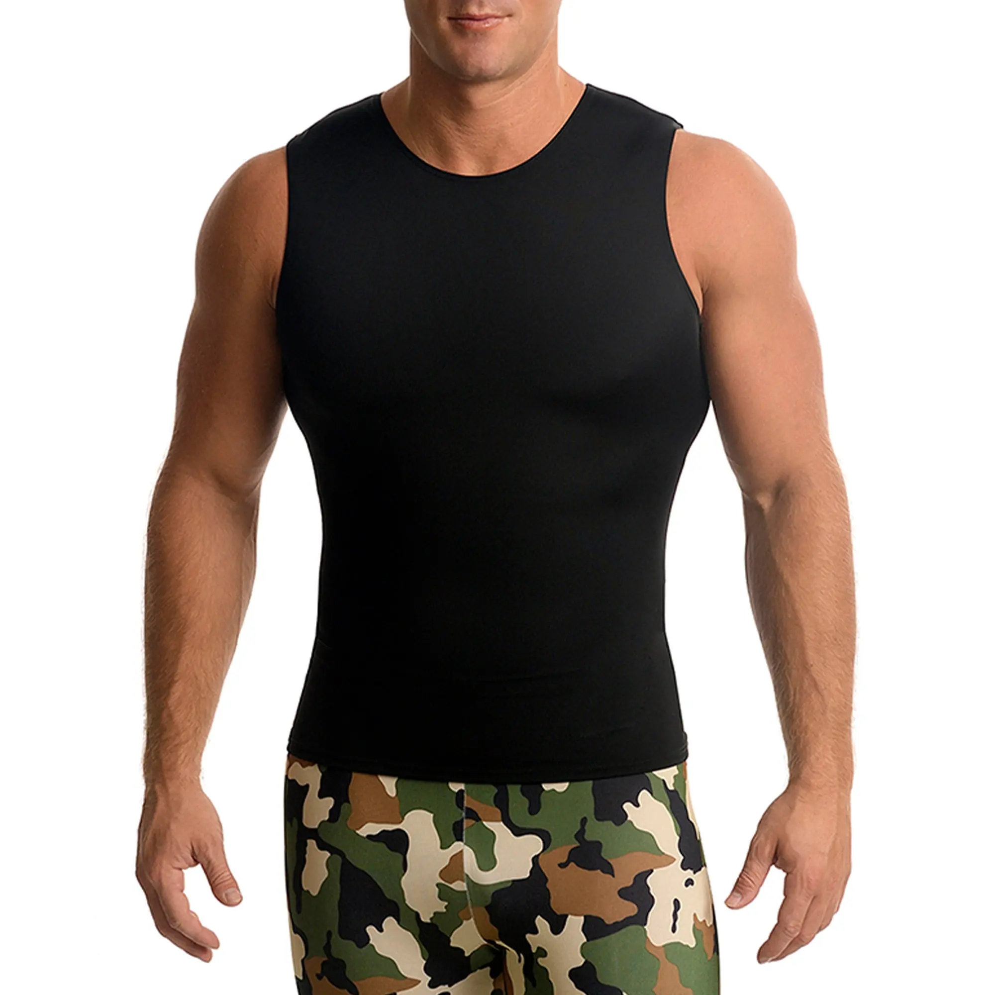 Insta Slim Compression Sleeveless Crew Neck Tank TS00N1 – Men’s Compression Muscle Tank, 72 % Nylon 28 % Spandex, Slimming Shapewear With Back Support, Comfortable Discreet Undershirt For Daily Wear - Made in USA