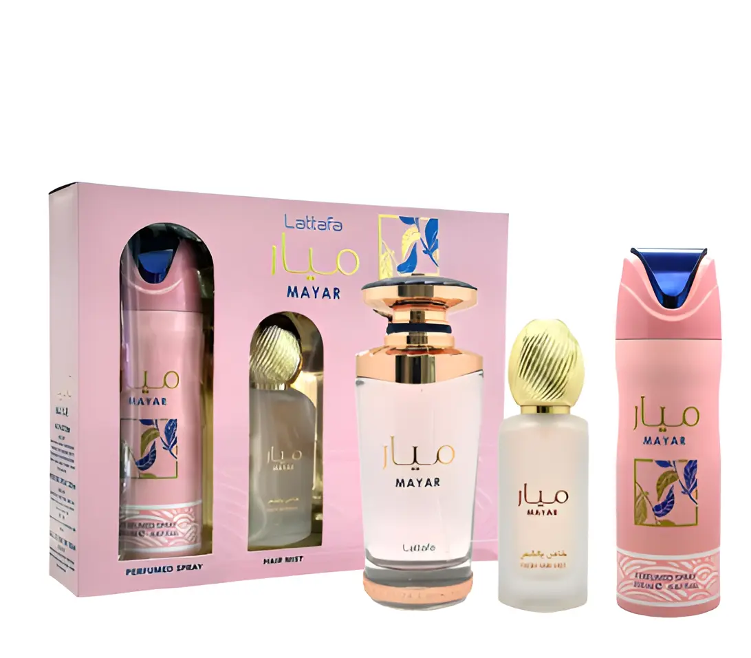 Lattafa Mayar 3-Piece Women's Fragrance Gift Set - EDP Scents, Elegant Floral Fresh Daily Wear Perfumes for Women, 3.4 oz Mayar Perfume, 200ml Body Spray, 50ml Hair Mist