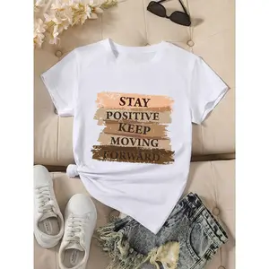[100% Cotton] Women'S Vintage Cotton Printed Casual T-Shirt Breathable Round Neck Tee For Summer Everyday Wear Motivational Graphic Design Machine Washable Top T-Shirt For Men And Women