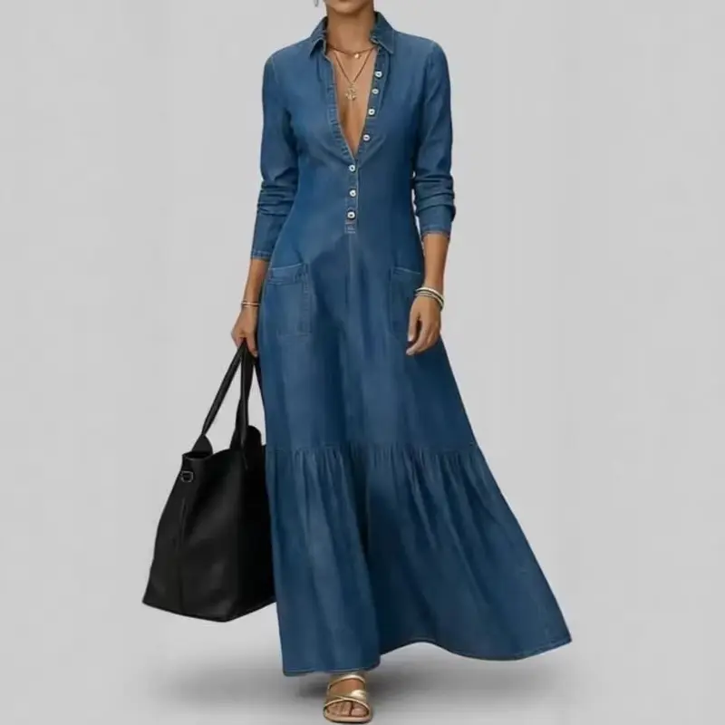 white christmas dresses Mermaid Style Denim Maxi Dress with Adjustable Straps main image 1
