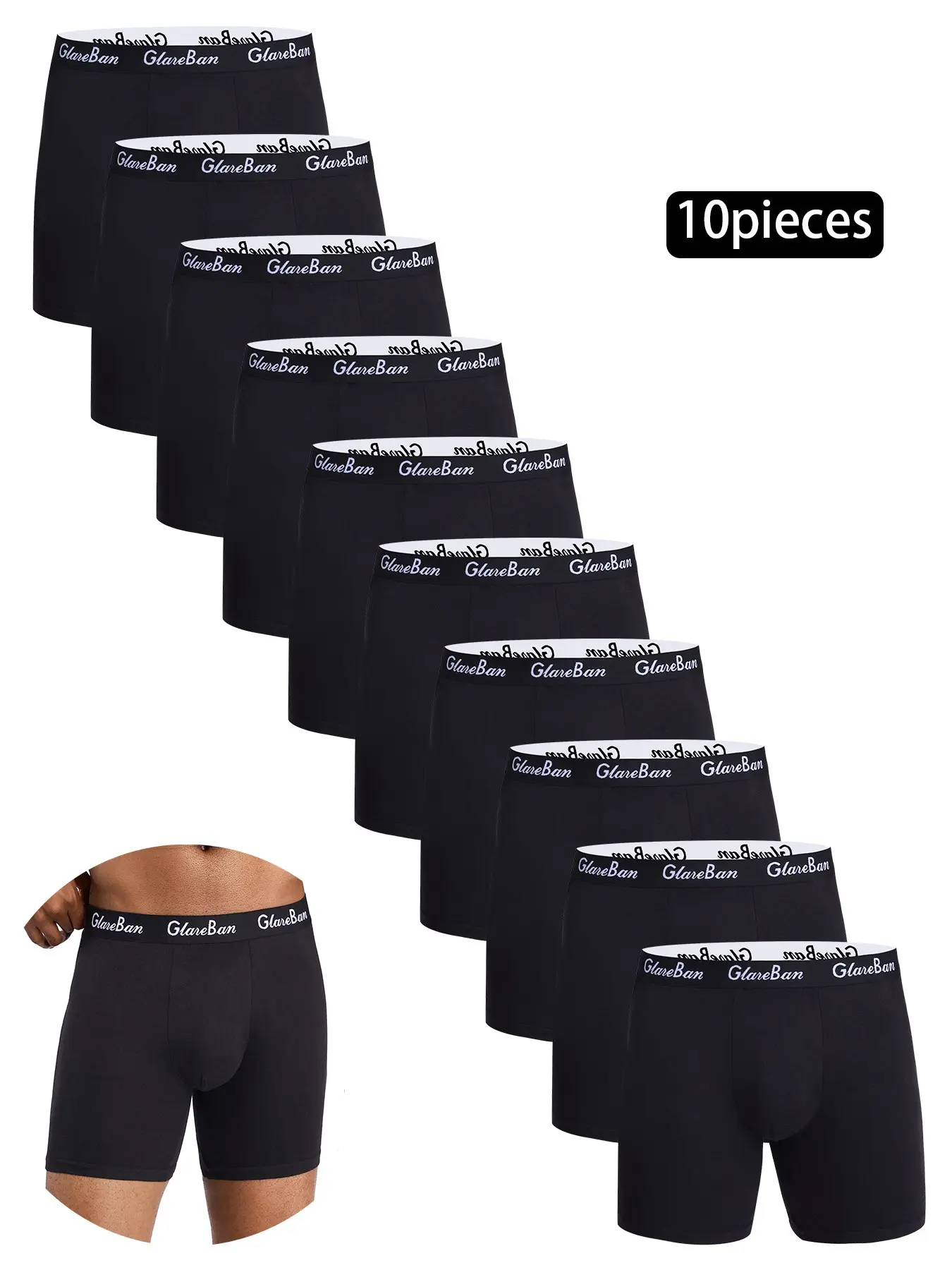 10pcs Mid-Length Boxer Shorts for Men, Comfortable Male Underwear, Casual Home Wear, Soft Fabric, Knitted Stretch Underwear, Ideal for Daily Use, Boxer Briefs Pack