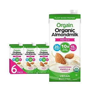 Orgain Organic Vegan Protein Almond Milk, Unsweetened Vanilla - 10g Plant Protein, Vitamin D & Calcium, No Lactose, Dairy & Soy Ingredients, Gluten Free, No Sugar Added, 32 Fl Oz (Pack of 6)
