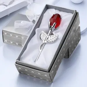 Handmade Crystal Glass Rose Figurine Exquisite vivid craft art ornament Elegant desktop decoration Ideal for wedding souvenir and romantic holiday gifts-MM1