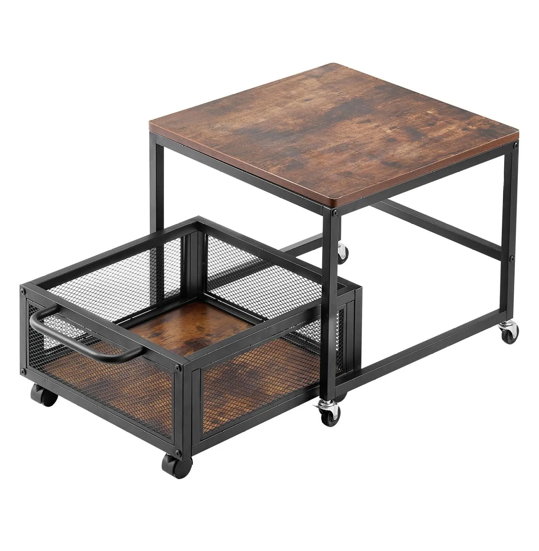 Mini Fridge Stand with Storage, 198lbs Capacity, Swivel Wheels, Beverage Refrigerator Table for Home, Dorm, Coffee Bar - Dark Brown