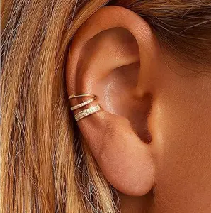 Tewiky 14K Gold Plated Ear Cuffs Earrings for Women Non Piercing - Clip on Cartilage Earrings Dainty 14K Gold Sterling Silver Plated Cubic Zirconia Huggie Hoop Earring for Women No Tarnish Trendy Party Jewelry Set For Valentine's Day gifts