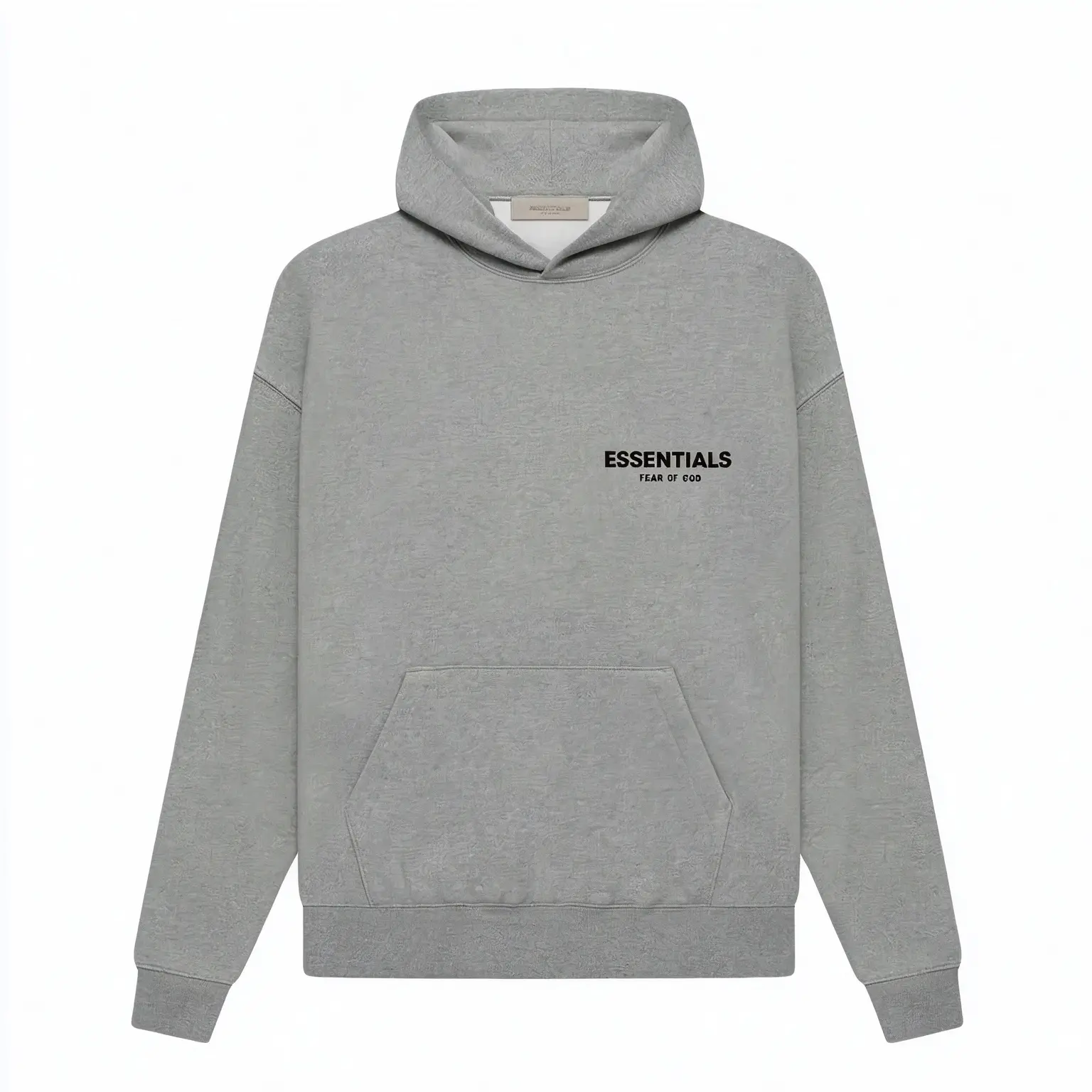 ESSENTIALS Fear Of God Heather Grey Hoodie Black Chest Logo Long Sleeve Hooded Sweatshirt Unisex Daily Streetwear Pullover