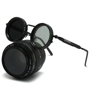 Adjustable Tint Sunglasses, Steampunk Retro Metal Round Polarized Glasses with ND Filter Lenses