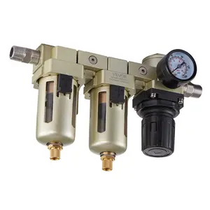 Summervibes VEVOR Air Compressor Filter Regulator, 3/8" NPT Dual Stage Air-Drying System with 25μm + 5μm Brass Filter Element, Semi-Auto Drain Air Compressor Water Separator 145PSI Max Working Pressure, Poly Bowl