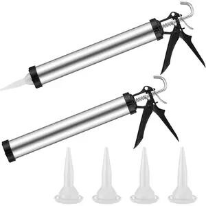 2 Pack Sausage Caulk Gun 20 oz Aluminum Sausage Caulking Gun Cordless Caulk Gun with 4 Cone Nozzles, 18: 1 Thrust, Aluminum Sealant Hand Caulk Gun Kit for Contractors