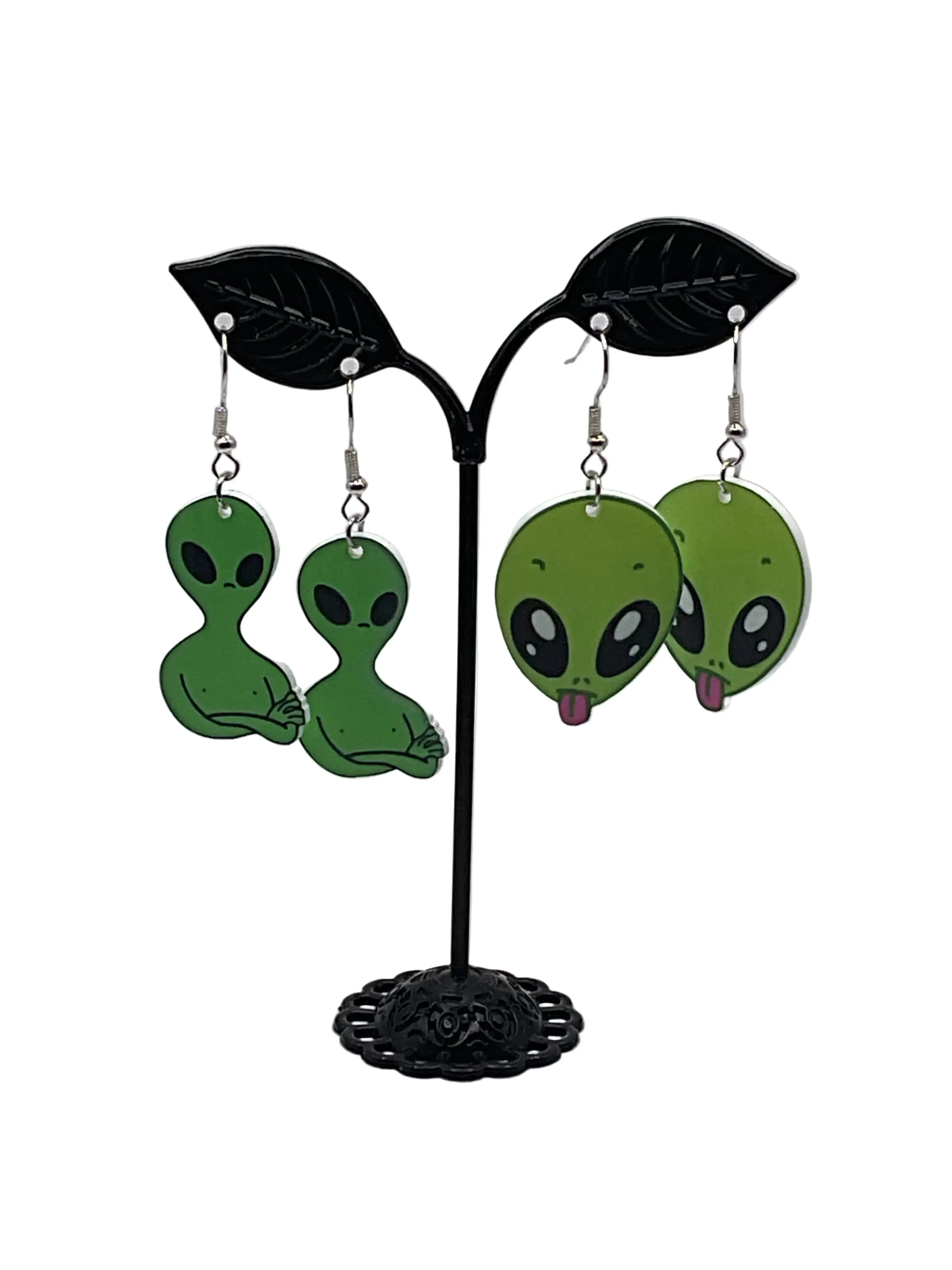 Green alien earrings