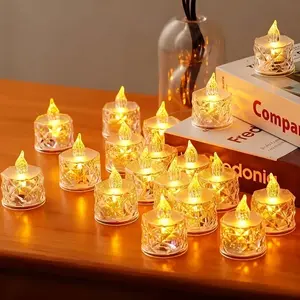 24pcs Rose Transparent LED Candle Lights – Battery Operated Flameless Festival Décor with Star Pattern | Romantic Warm Glow for Birthday, Wedding, Party, Christmas & Valentine’s Day | Multi-Item Party Favor Pack Holiday Decorations