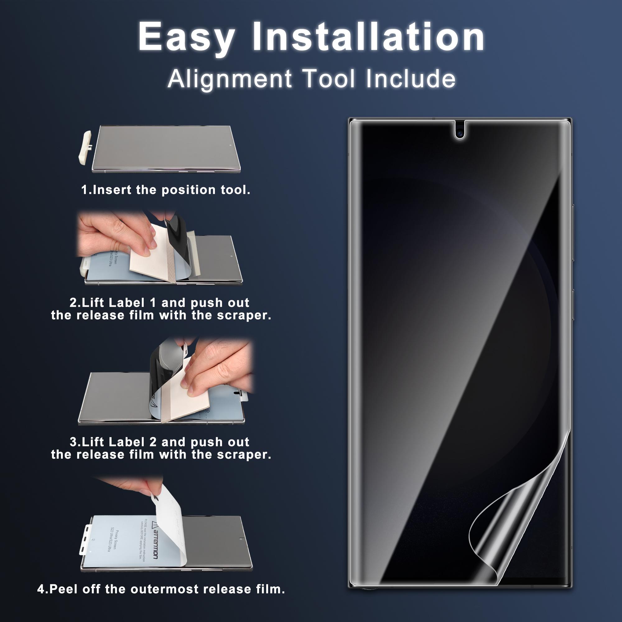 JavoYion 3 Pack Privacy Screen Protector for Samsung Galaxy S22 Ultra / S23 Ultra [Not Glass], Fingerprint Compatible, Anti Spy