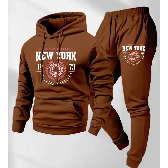 Men's New York logo print hoodie and drawstring track pants set, men's casual sportswear, long-sleeved hooded jacket and pants, suitable for autumn and winter, men's everyday wear, indoor and outdoor sportswear, sportswear set.