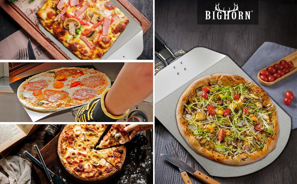 BIG HORN Pizza Peel with Rubber Handle - Large Premium Pizza Paddle & Spatula