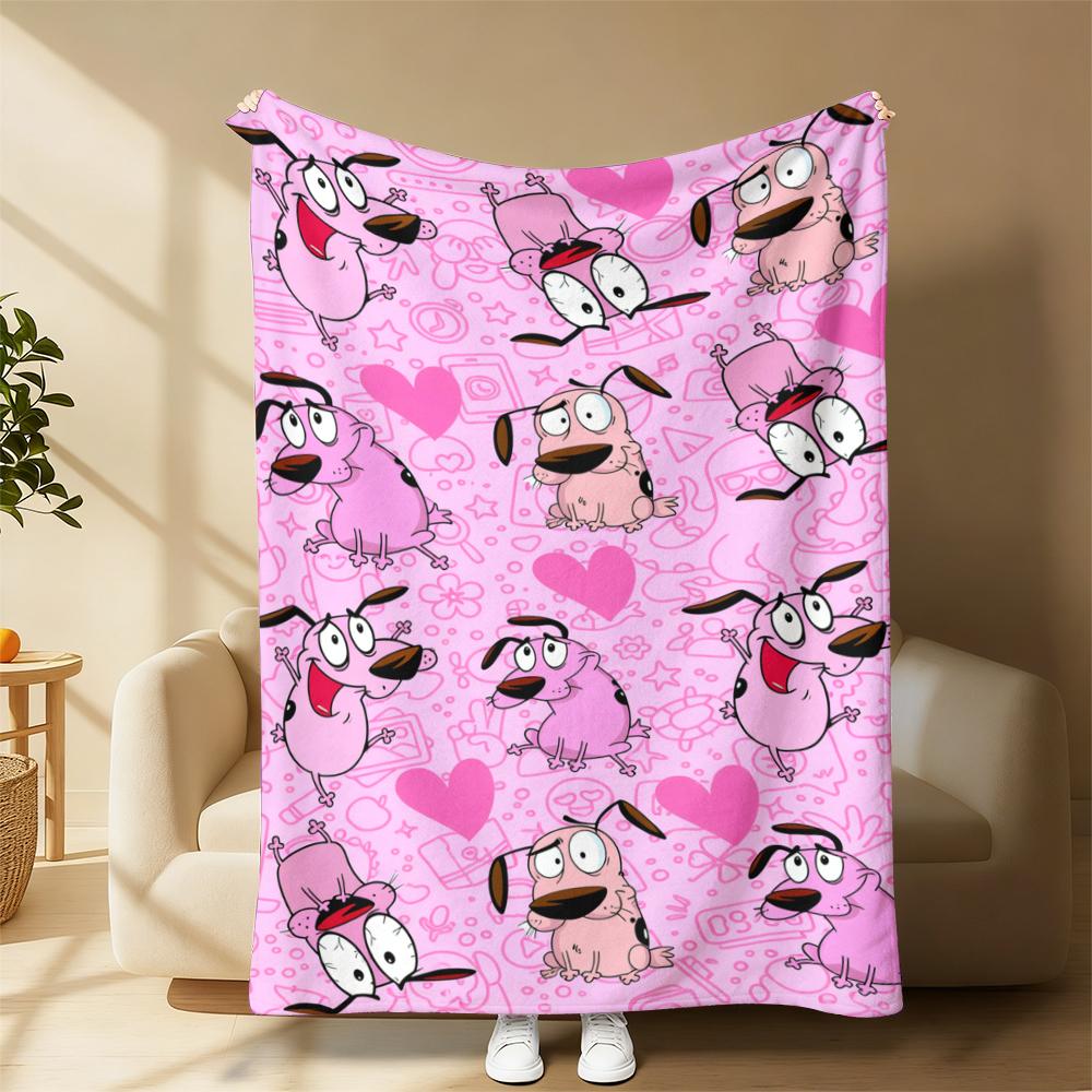 Cowardly Dog - Courage Pink Cartoon Blanket Soft Funny Throw Blanket Cozy Lightweight Plush Portable Cover Blanket For Sofa,Warm Gift For Birthday,Christmas,Multiple Blanket Suitable for all four seasons A gift suitable for fans, friends and children