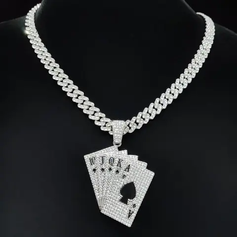 Creative Poker Shaped Pendant & Cuban Chain Link Necklace, Punk Hip Hop Jewelry for Party, Daily Decor, Trendy All-match & Exquisite Jewelry for Birthday Gift, Fashion Cool Accessories