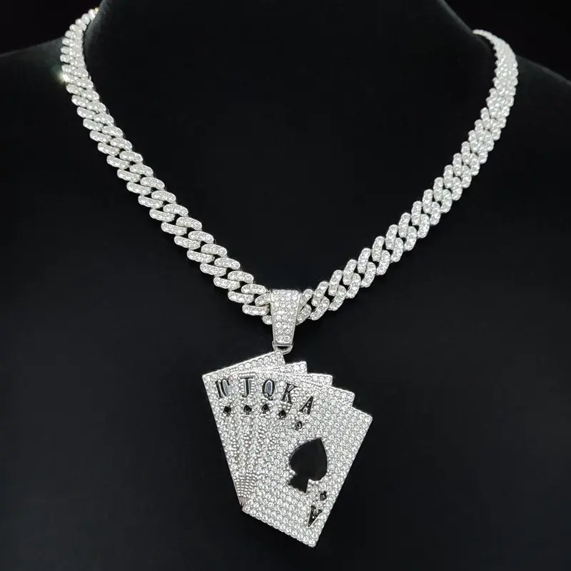 Creative Poker Shaped Pendant & Cuban Chain Link Necklace, Punk Hip Hop Jewelry for Party, Daily Decor, Trendy All-match & Exquisite Jewelry for Birthday Gift, Fashion Cool Accessories