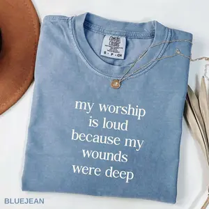 Comfort Colors My Worship Is Loud Jesus Tee, Preppy Christian Women T-Shirt, Bible Verse Faith Retro Graphic Tee for Believers