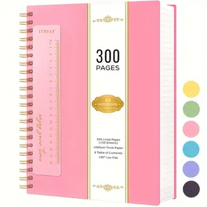 Lined Spiral Notebook, A4 College Ruled Notebooks For Women, PVC Waterproof Cover Note Pad, 300 Pages Large Notebook Journal For School Work Home Travel, 100GSM Thick Paper, 8.27'' X 11.2''