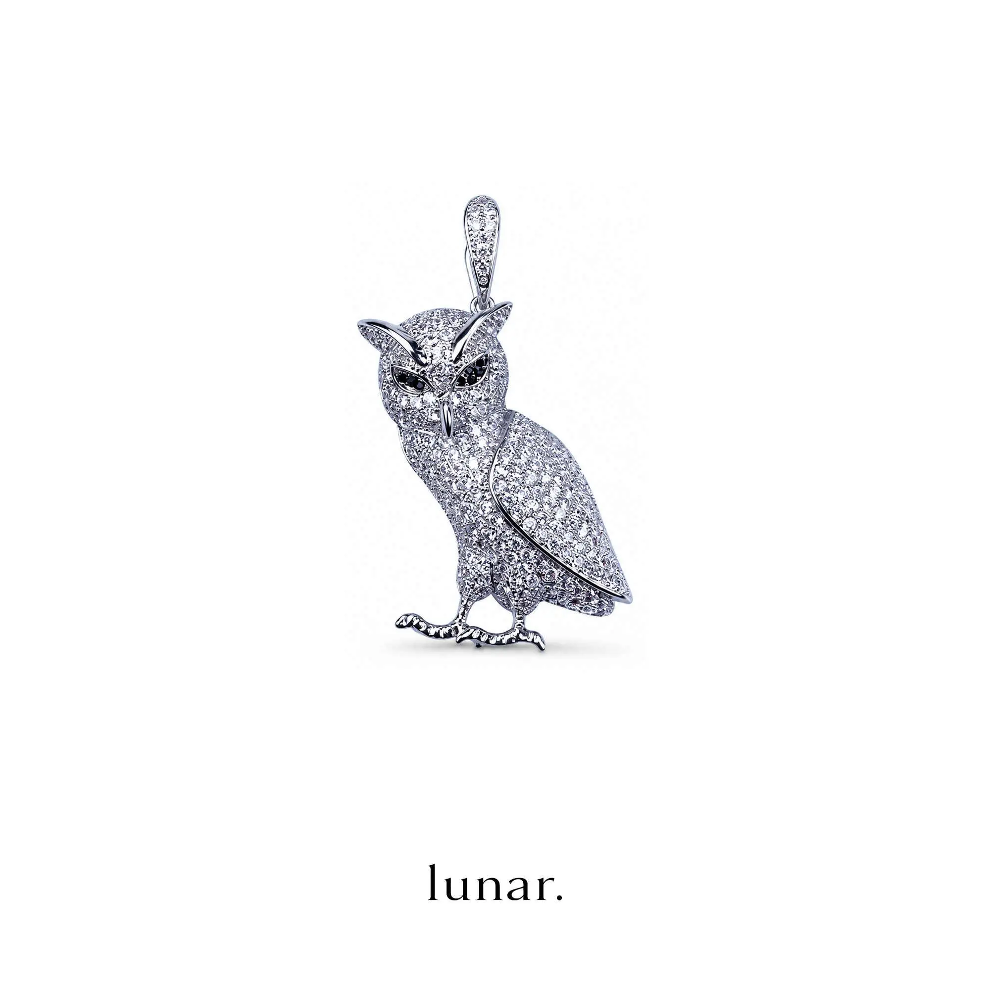 lunar Iced Owl Pendant for Men, Gold Silver Tone Copper Base Charm with Full Zircon Stone Inlay, Hip Hop Jewelry, Pendant Only