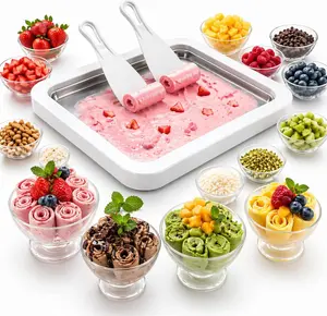 Electric Countertop Ice Cream Roller Maker - At-Home Ice Cream Maker for Rolls, Sorbet & Dairy-Free Frozen Yogurt with Spade (White)