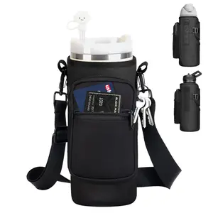 Strap Water Bottle Carrier Bag with Phone Pocket for Stanley Cup 40/30oz, Insulated Neoprene Water Bottle Holder Cross-boday Bag with Adjustable Shoulder & Handheld Strap Stanley Cup Accessories