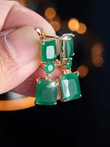 1 Pair of Classic Charming Square Faux Jade Green Synthetic Zirconia Golden Women's Earrings Women's Matching Jewelry Party Jewelry Birthday Gift