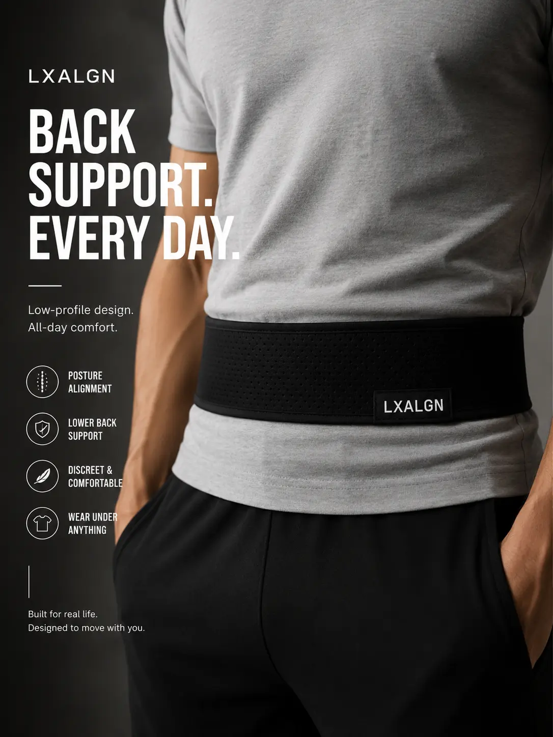 LXALGN 3-Inch Low-Profile Back Support Belt