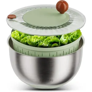Stainless Steel Salad Spinner Large - Fruit and Vegetable Wash Bowl with Strainer - Lettuce Spinner, Fruit Cleaner, Collapsible Salad Dryer 5.3 Quart Capacity