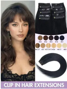 6pcs/Set Real Human Hair Extensions With Side Highlights, Damage-Free Clip-In Hair Pieces, Suitable For Party/Daily Wear, Natural Seamless Blend, Soft Texture, Adds Volume And Length, For Women And Girls