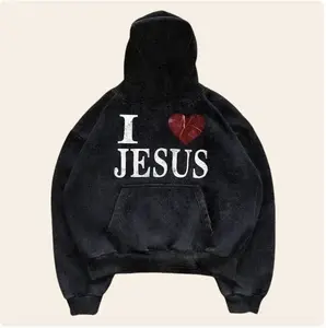 "I LOVE JESUS" Print Graphic Black Pullover Hoodie, JESUS Shirt, Gift for Men, Unisex Cotton T-shirt