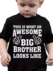 Toddler Boys "This Is What An Awesome Big Brother Looks Like" Graphic T-Shirt, Kids Short Sleeve Sibling Crew Neck Tee