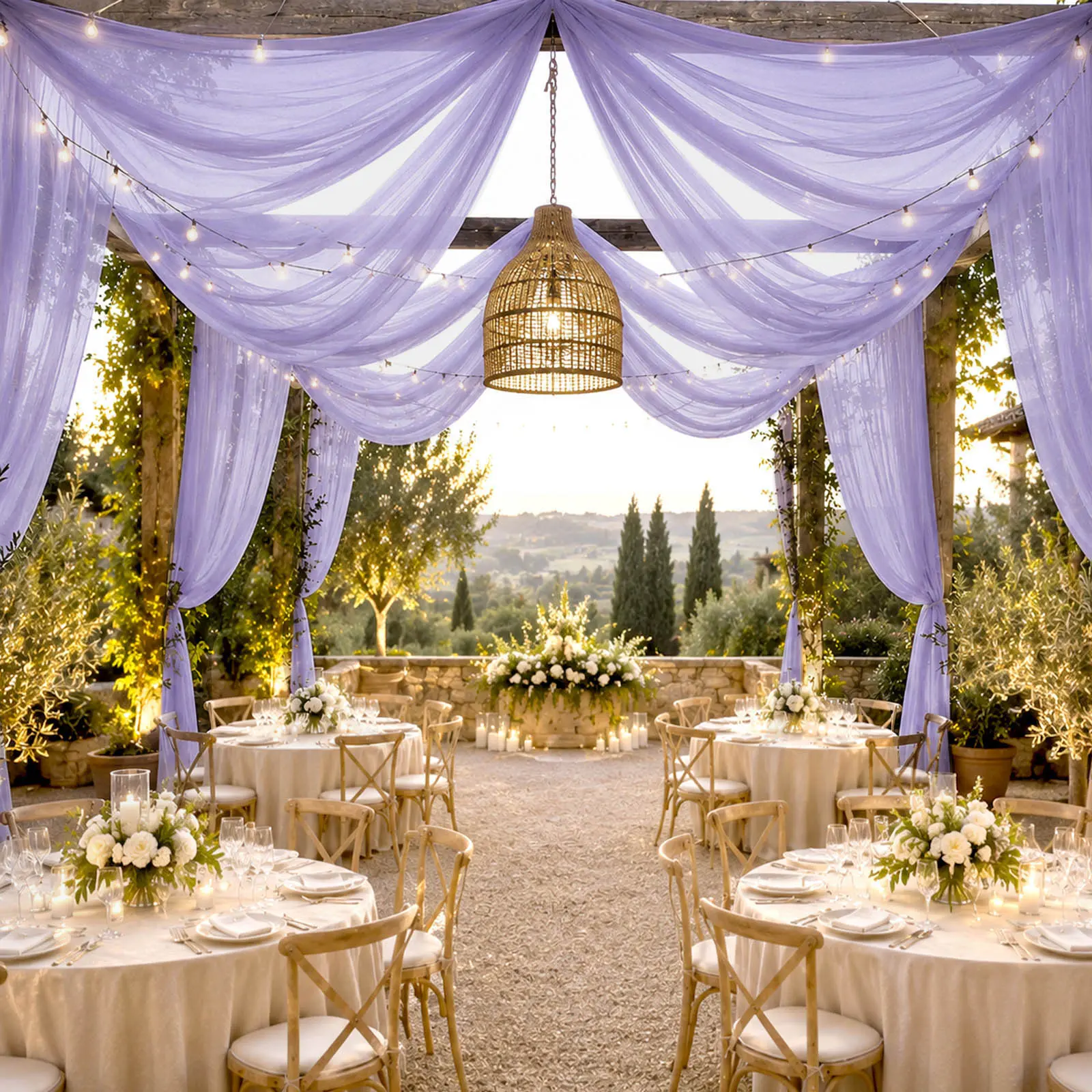 Sheer Draped Ceiling Drapery Panel - 10x32 ft Full-Length Decorative Lavender Lilac Single Panel, Backdrop-Ready, Machine-Washable Decor for Wedding, Birthday, Business Indoor Ceiling Canopy, Backdrop