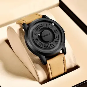 FOXBOX Men's Quartz Watch Rotating Magnetic Bead Fashionable Waterproof and Anti-fall Stainless Steel/Leather Strap Watch