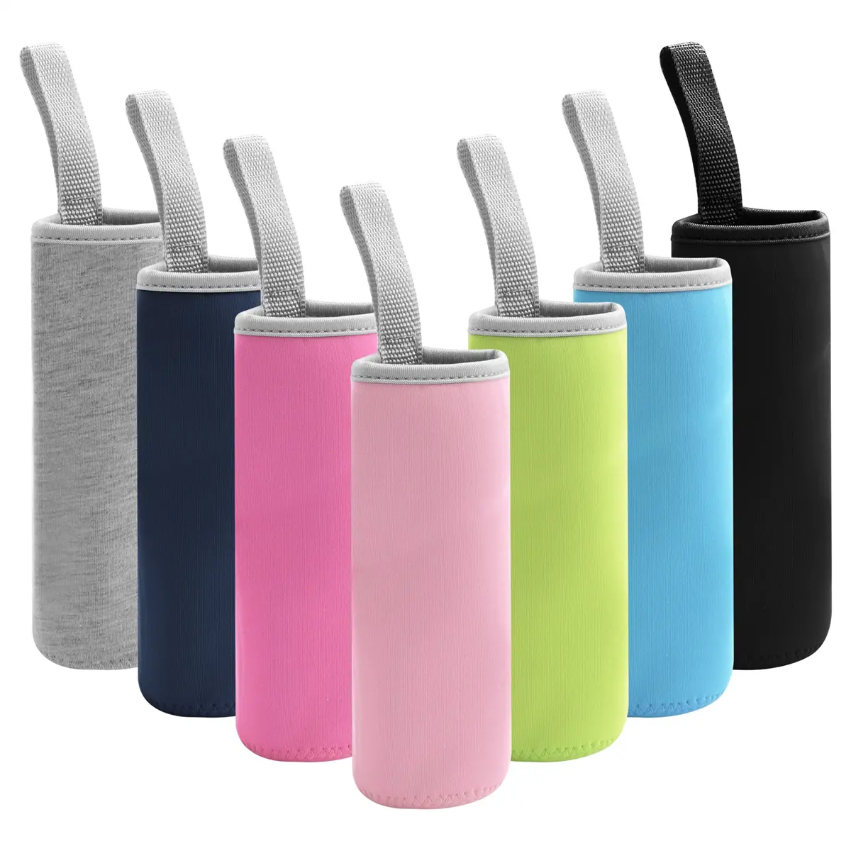 7-Pack Durable Neoprene Insulated Collapsible Plastic Glass Water Bottle Sleeves - 12-19oz Portable Car Interior Decoration Accessories for Driving, Camping, Fishing, Swimming Use, 18 Cm In Length