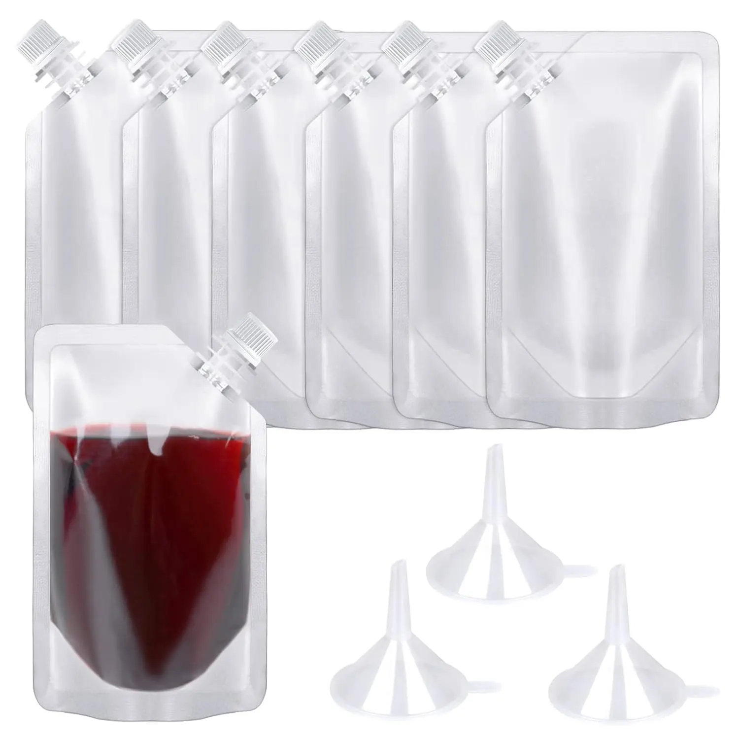 Concealable and Reusable Drink Pouches - 24-Pack of 8 Oz Clear Plastic Flasks: Leak-Proof, Food Grade Material for Travel, Ideal for Transporting Your Favorite Beverages Anywhere You Go