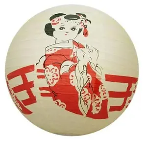 Chinese Asian Round Paper Lantern with Japanese Geisha Design for Festival, Party, and Home Decoration