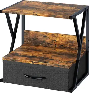 Printer Stand for Desk with Storage Drawer, 2 Tier Desktop or Under Desk Shelf, Multi-Purpose Desk Organizer for Home Office, Fit Fax Machine/3D Printer/Scanner, Rustic Brown