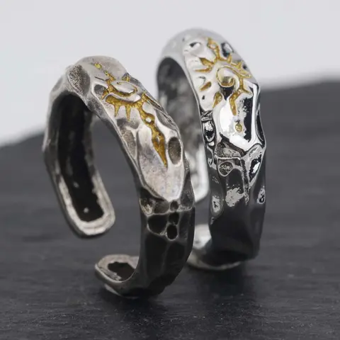 Unisex Vintage Copper Artificial Irregular Stones Ring & Earrings Set - Adults Funky 2000s Retro Good Luck Charm, One Size Secure-Fit Everyday Wear Gift